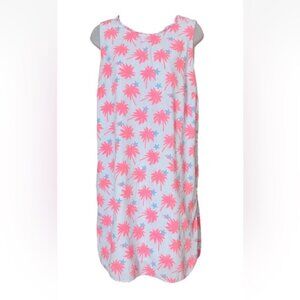 Crown & Ivy Pink Palm Tree Blue Stars Shift Dress Ruffles Sleeveless Beach Sz 14